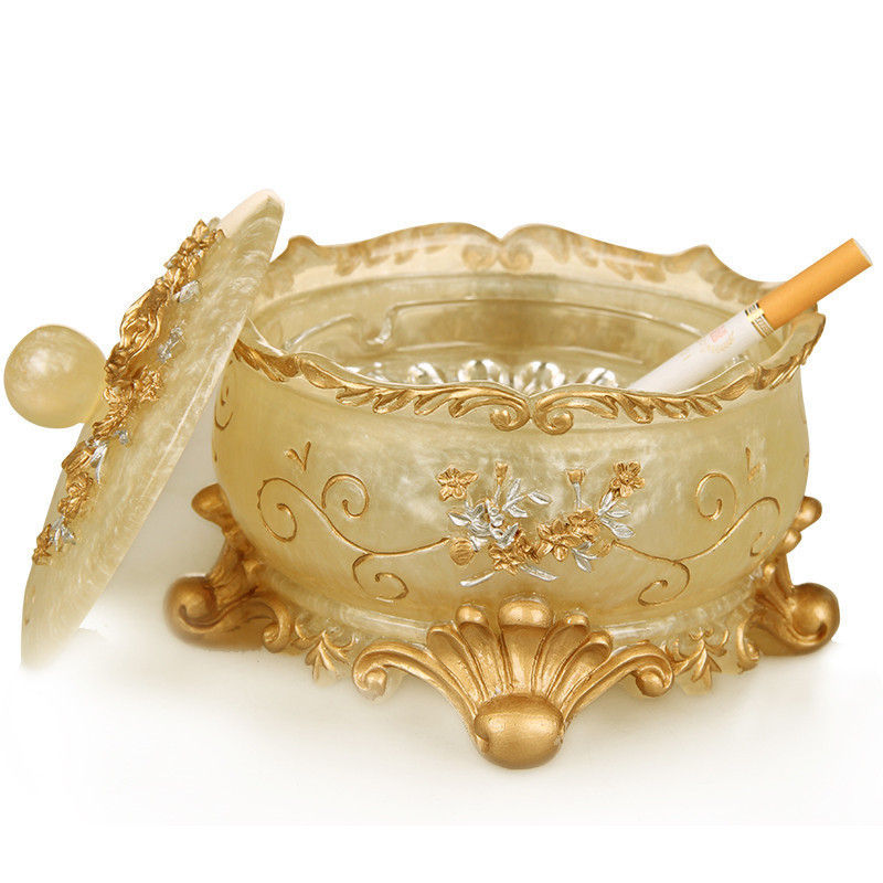 带盖时尚烟缸创意大号烟灰缸欧式办公室客厅个性摆件-龙珠珍珠黄烟灰缸