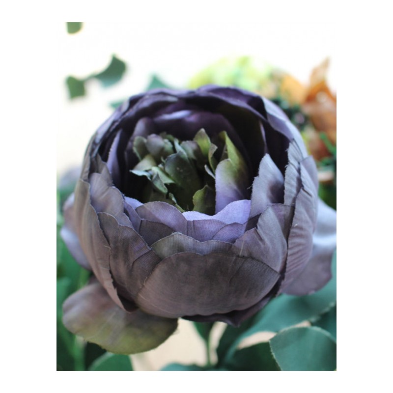 欧式绢花牡丹花艺仿真花客厅摆件假花装饰花仿真玫瑰花束-蓝色