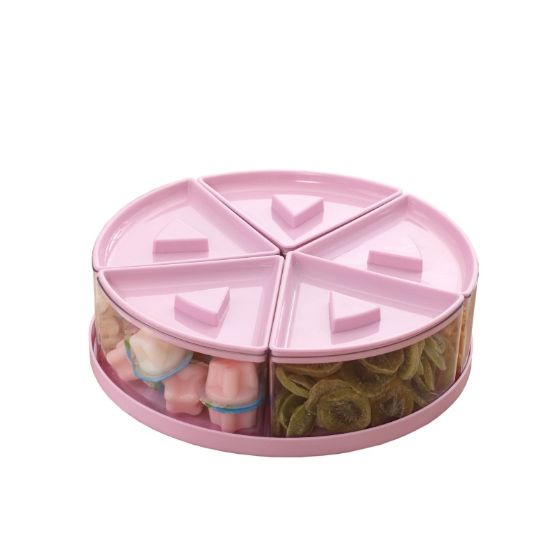 创意现代家用塑料客厅干果盒水果盘零食干果盘小麦分格带盖糖果盒-四季麦香 粉