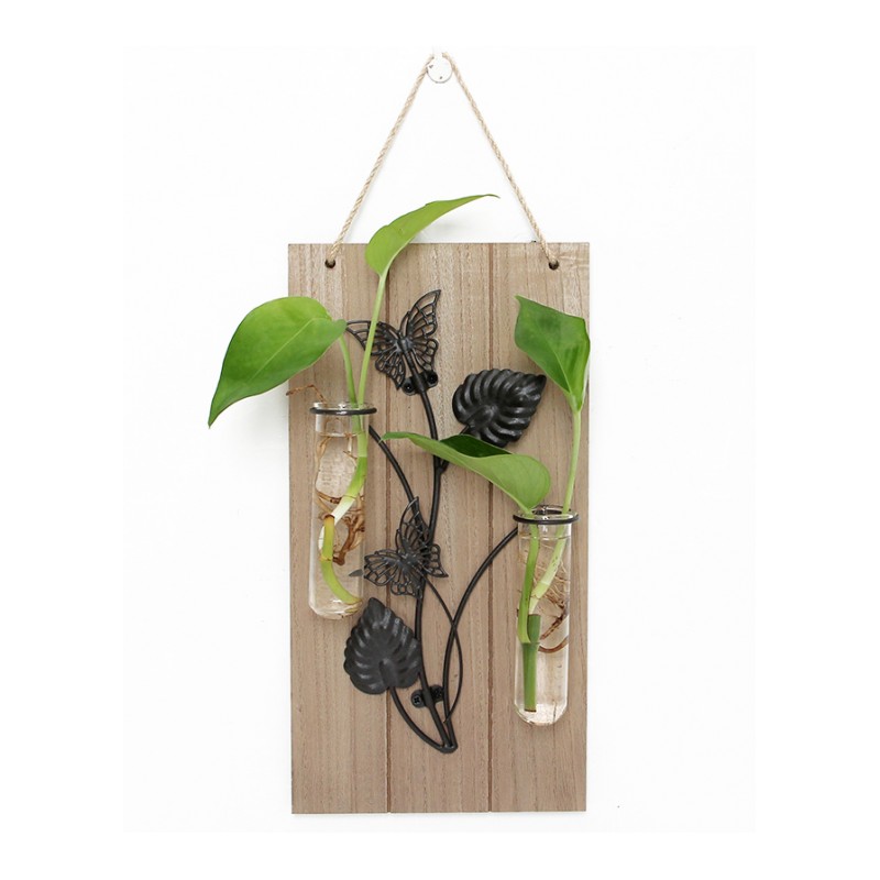 实木铁艺绿萝水培容器壁挂式花盆创意悬挂玻璃花瓶墙面装饰品-壁挂式水培花瓶