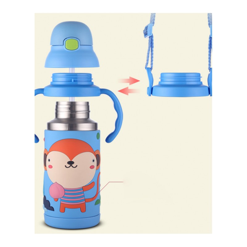 儿童保温杯带吸管两用宝宝不锈钢水壶可爱杯子幼儿园防摔水杯-粉红色