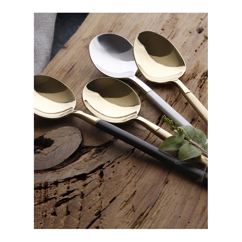 餐勺不锈钢汤勺牛排餐具勺子创意家用主餐饭勺西餐勺子-白柄银头主餐勺