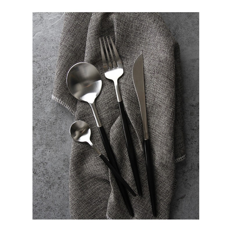 欧式不锈钢餐具西餐勺创意餐具咖啡勺小茶勺子-咖啡勺(黑色+金色尖尾)