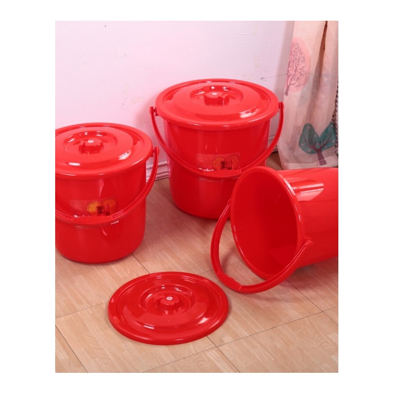 18新款结婚红色带盖塑料水桶搬家入伙喜桶洗澡洗衣桶泡脚储水桶多用桶