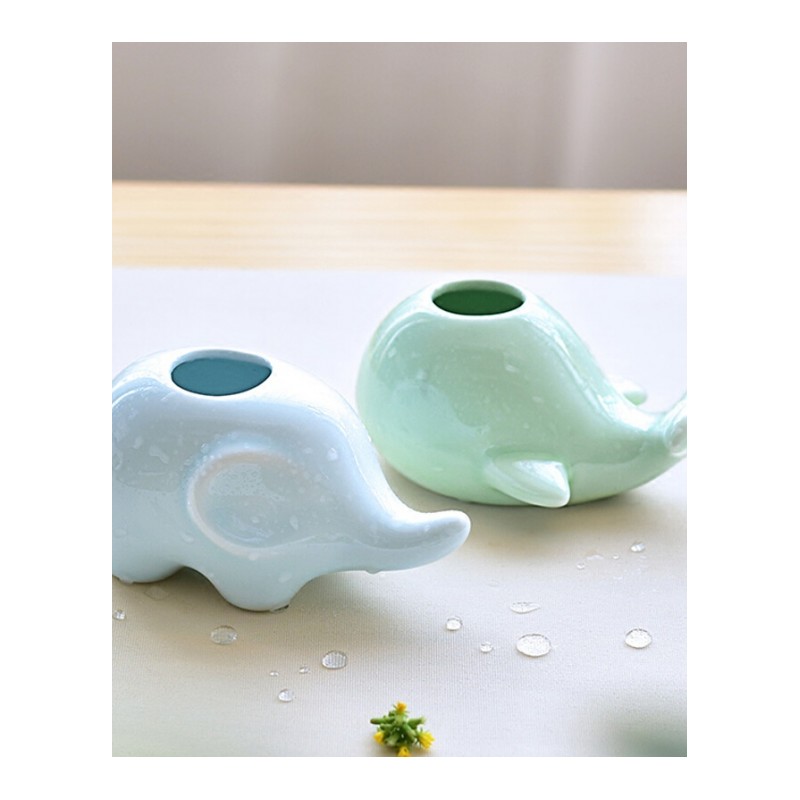 18新款创意鲸鱼大象青瓷小花瓶家居水培陶瓷摆件茶道花插时尚个性花器
