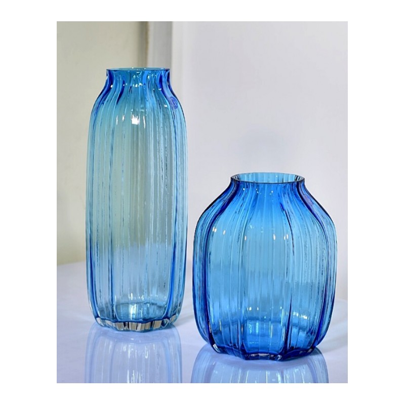 18新款欧简约时尚条纹玻璃花瓶现代简约潮流客厅花瓶摆件