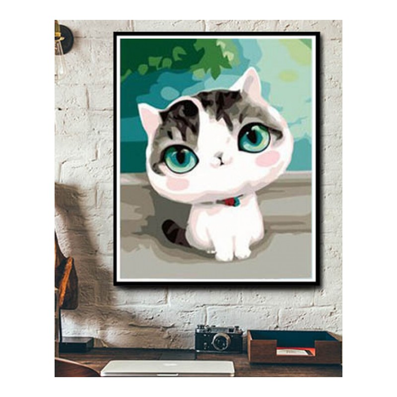 18新款时尚家居diy数字油画卡通动漫动物客厅风景手工填色油彩画小猫猫咪字画好品质