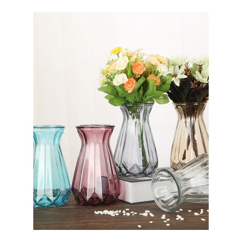 18新款玻璃花瓶透明欧式蓝色大小号满天星水培干花餐客厅摆件鲜花插花瓶