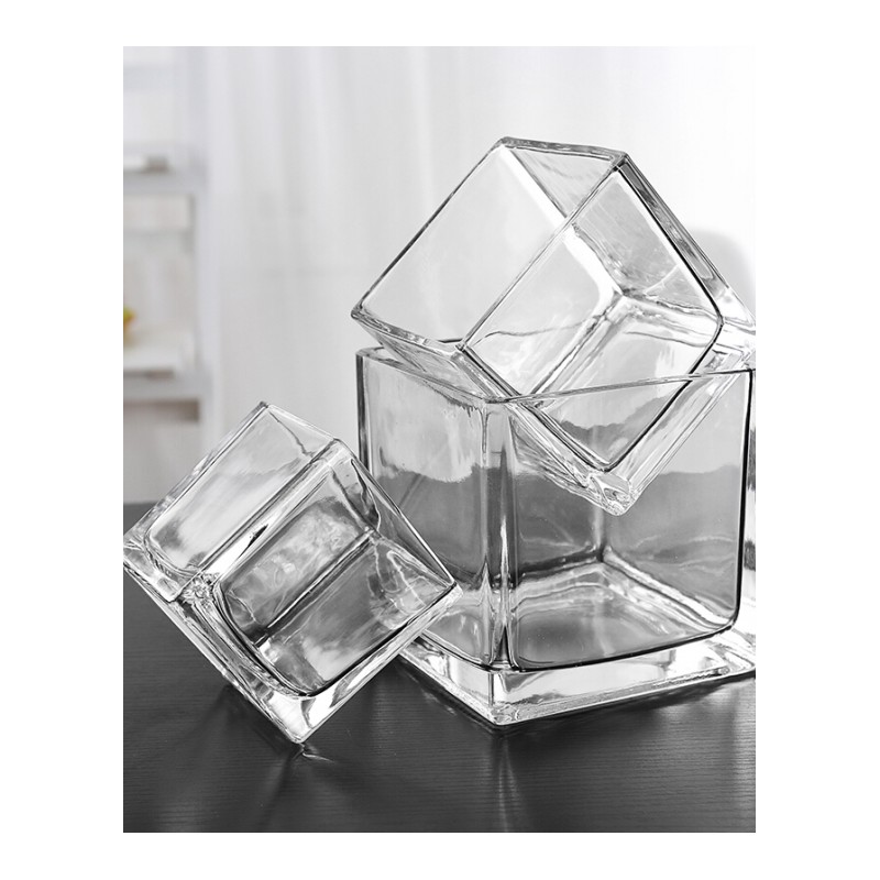 18新款简约加厚正方形缸大号花瓶玻璃透明桌面摆件水培容器水养植物花盆