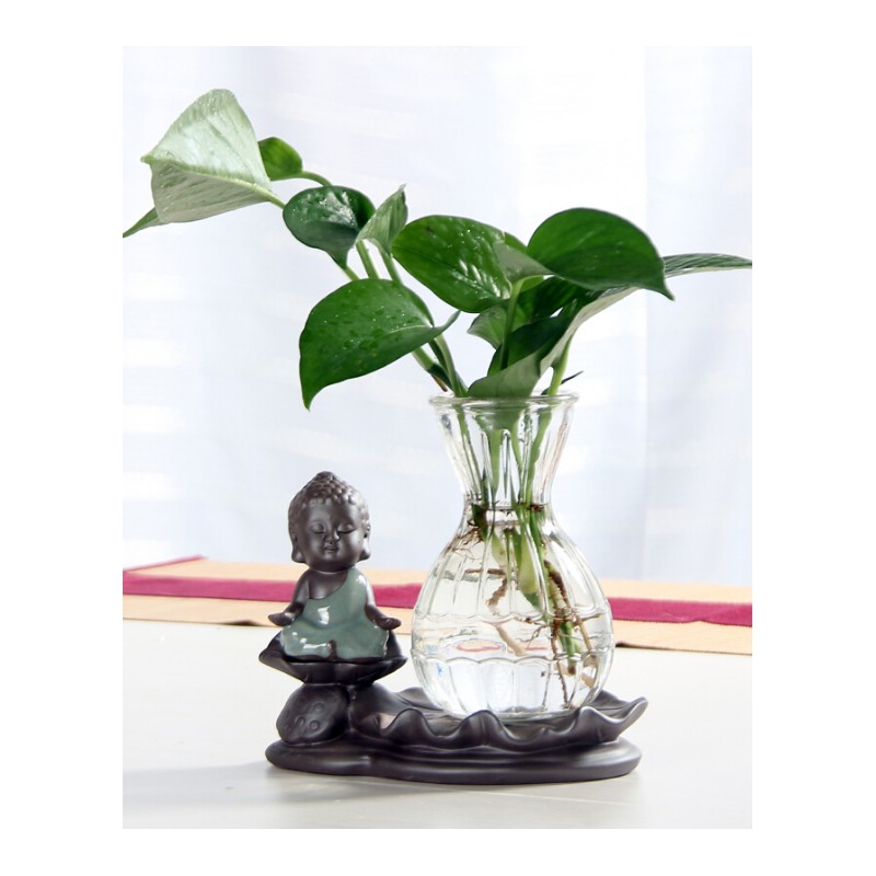 18新款创意花盆紫砂水培花瓶哥窑小和尚摆件多肉花器陶瓷绿植玻璃花瓶