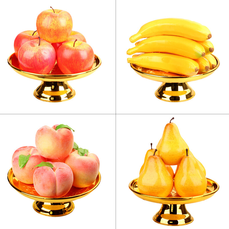 18新款仿真水果模型塑料果盘佛堂供奉果盘苹果假香蕉贡品装饰摆件