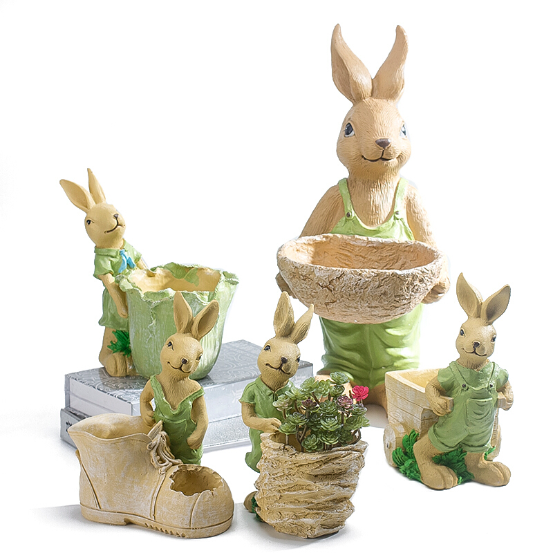 18新款大号口径小兔子多肉花盆器创意多肉植物小花盆非陶瓷白色主图大号绿色兔子中等