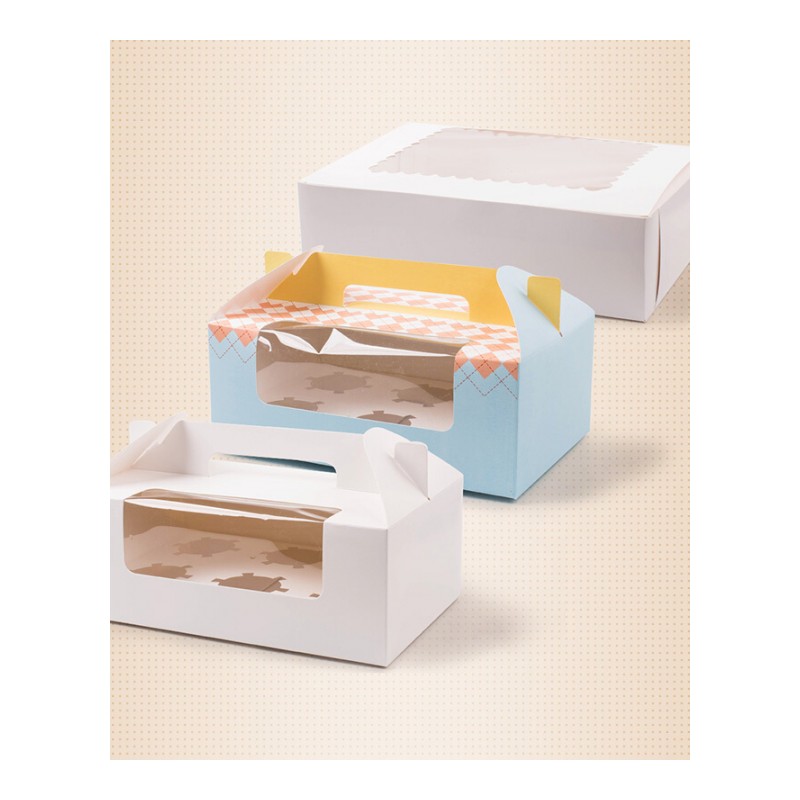 18新款纸杯蛋糕盒手提包装盒开窗盒子布丁木糠慕斯含内托246个装蛋糕店盒食物盒包