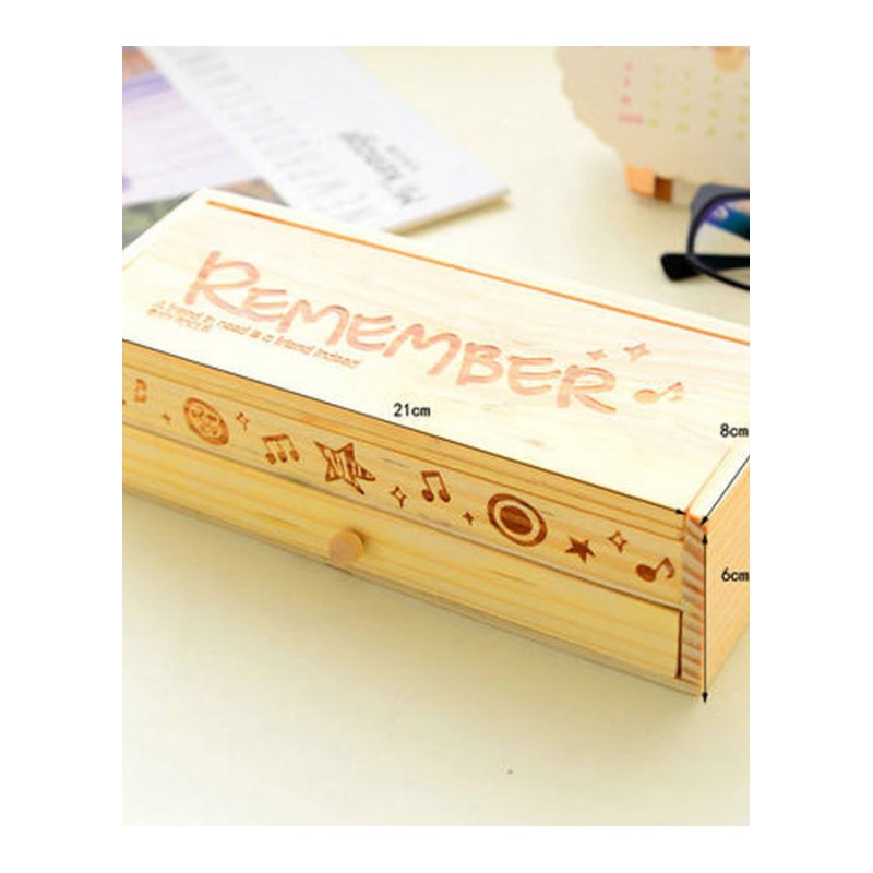 创意可爱铅笔盒多功能木制DIY小黑板抽屉文具盒学生木质收纳盒生活日用家庭清洁生活日用收纳用品收纳盒子