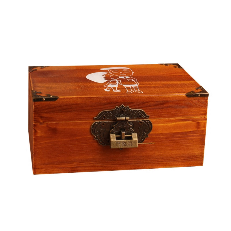 带锁盒木质收纳盒桌面储物盒家用实木盒子简约欧式首饰盒生活日用家庭清洁生活日用收纳用品收纳盒