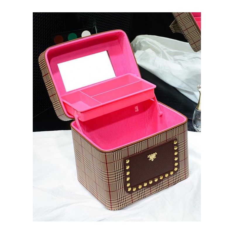 化妆箱大容量防水塑料收纳盒带镜子家用可爱手提式多层化妆包
