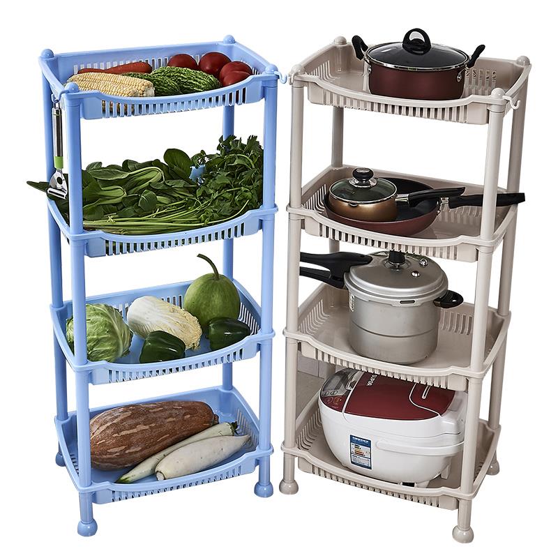 加厚塑料置物架三层四层落地收纳杂物厨房蓝水果蔬菜储物篮