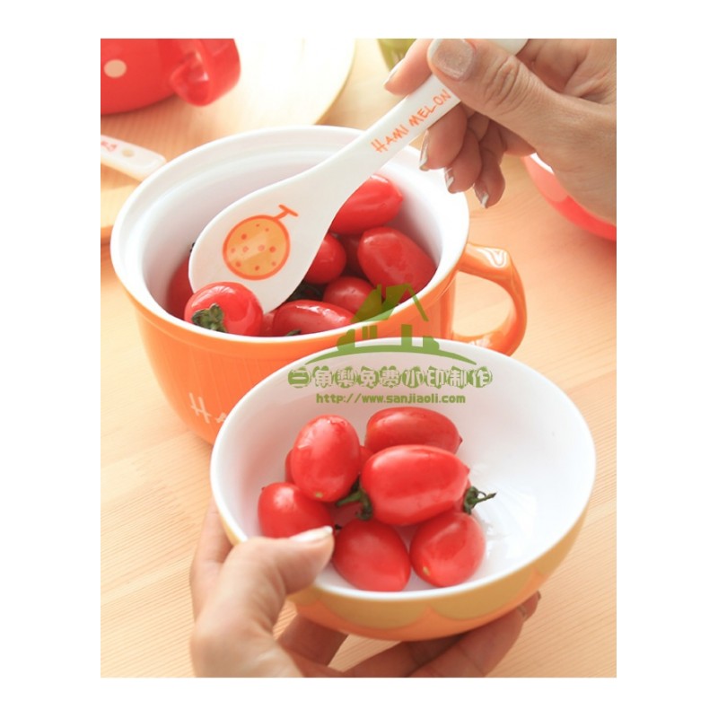 新款可爱水果陶瓷碗套装日式餐具带盖勺泡面碗儿童创意泡面杯饭碗汤碗便当盒