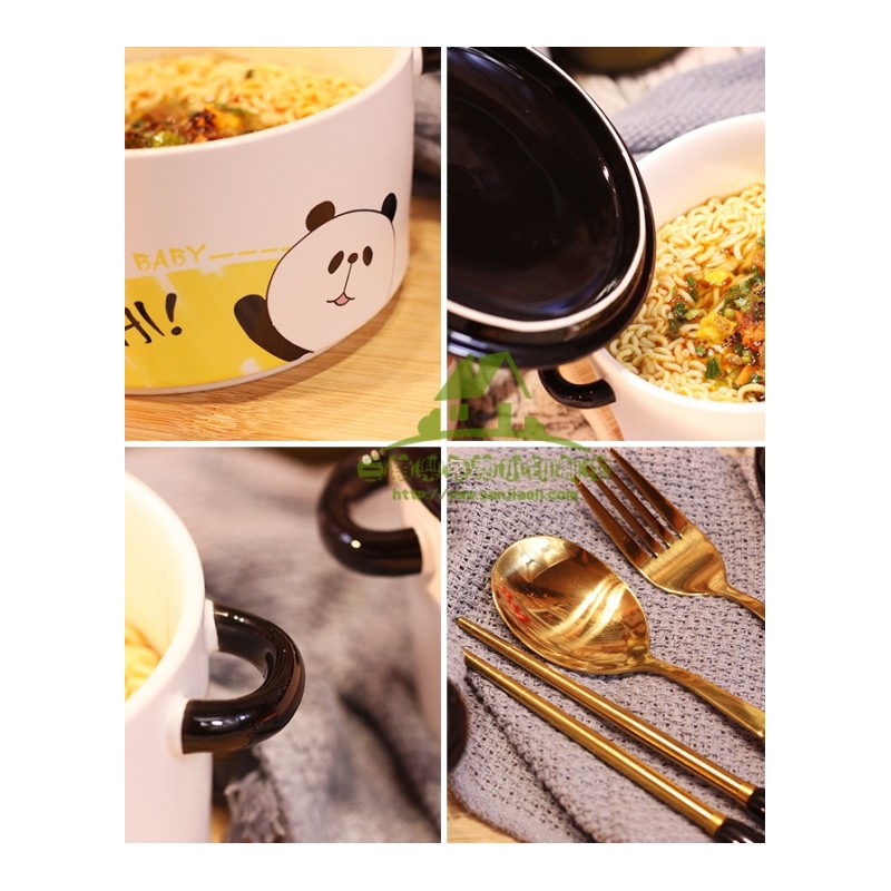 新款可爱大号泡面碗 日式创意带盖双耳方便面杯学生宿舍陶瓷饭碗汤碗便当盒