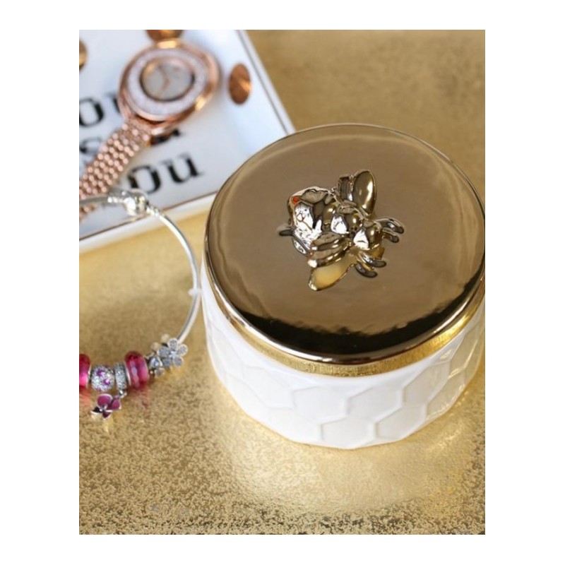 美国charlie金色小蜜蜂桌面陶瓷珠宝首饰创意收纳盒摆件