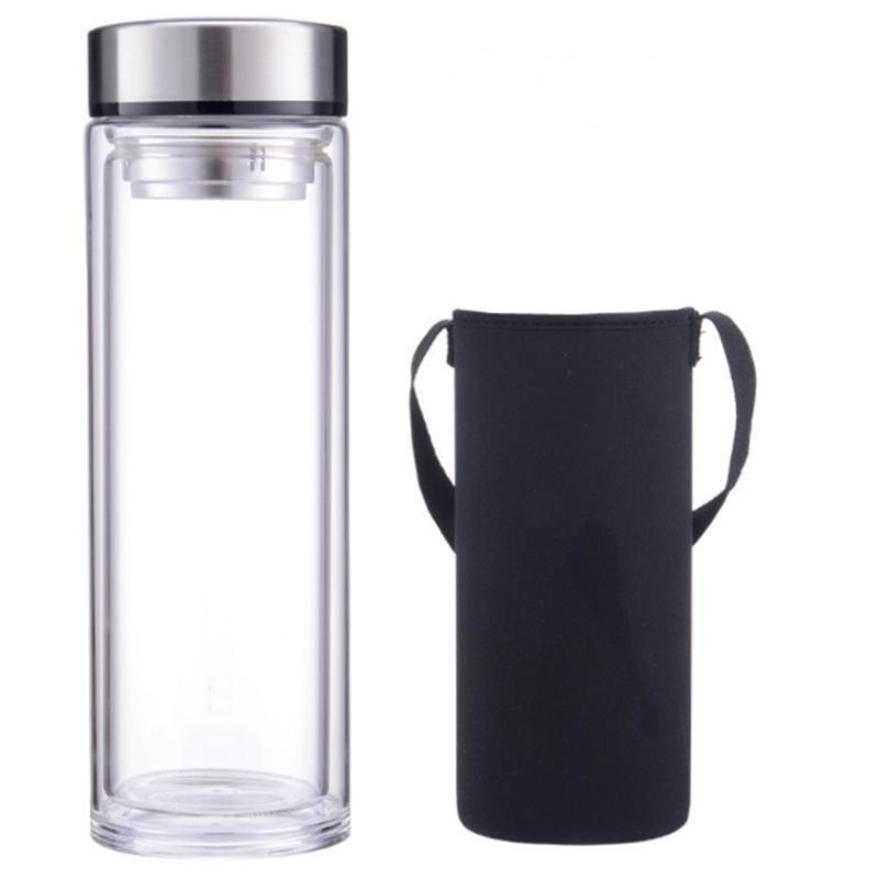 大容量双层玻璃杯1000ml创意耐热泡茶水杯家用水瓶便携随手杯子