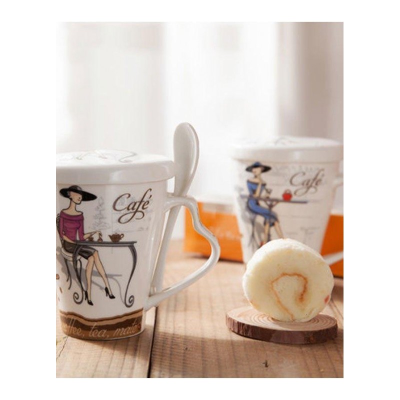301-400ML[买杯送勺]创意陶瓷杯子牛奶咖啡杯 个性水杯家用马克杯带盖带勺潮流时尚生活日用家居器皿