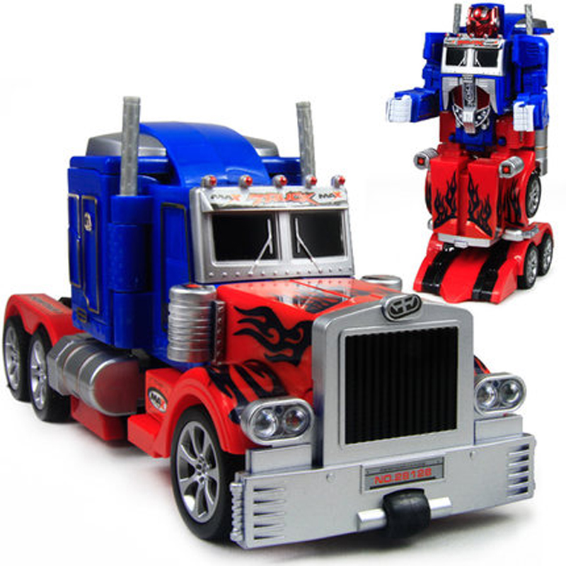 遥控车 锋源 一键变形金刚机器人电动汽车玩具模型 擎天柱红蓝