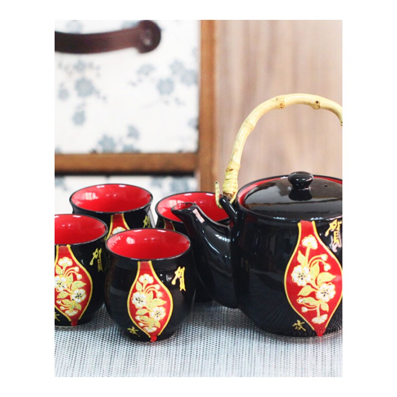 普润 陶瓷色釉礼品茶具五件套和风日式茶具 整套茶具