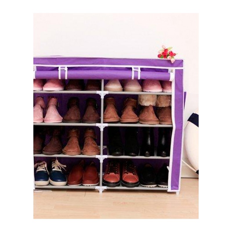 鞋架 普润 创意收纳双排五层四格简易鞋柜宜家多功能无纺布防尘 紫色