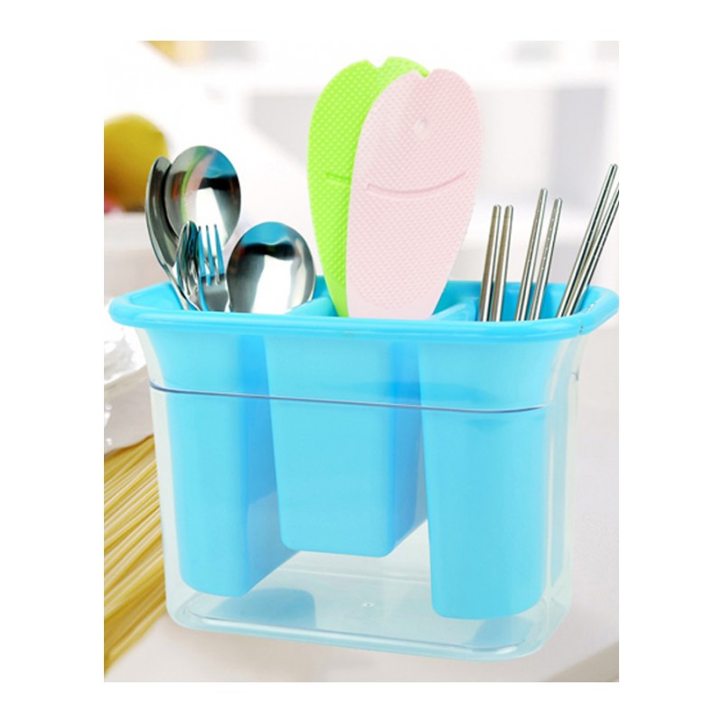 筷子篓 卡秀沥水餐具收纳盒餐具架筷子篓餐具沥水盒(蓝色)