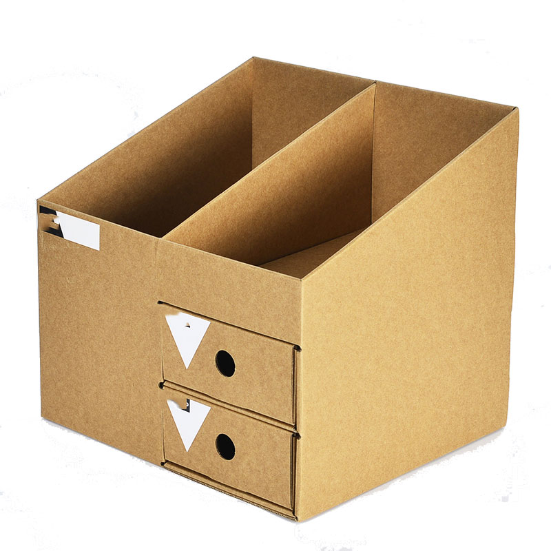 简约牛皮纸桌面收纳盒抽屉式文件架办公资料文件书架整理盒收纳用品收纳盒