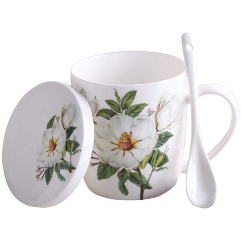 陶瓷水杯家用简约骨瓷马克杯茶杯咖啡杯带盖带勺大容量客厅喝水杯日用家居家庭水具