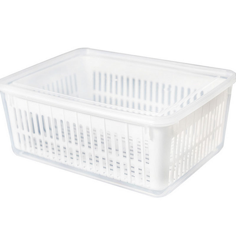 冰箱收纳盒大容量保鲜盒长方形塑料食品盒带沥水篮厨房收纳盒通用简约家居器皿保鲜盒家用