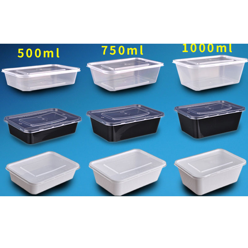 一次性餐盒长方形带盖打包盒塑料饭盒透明黑色加厚快餐盒外卖餐盒家居器皿饭盒便当盒商用