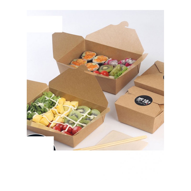 牛皮纸餐盒一次性快餐盒外卖水果沙拉打包盒便当饭盒长方形通用家居器皿饭盒/便当盒商用