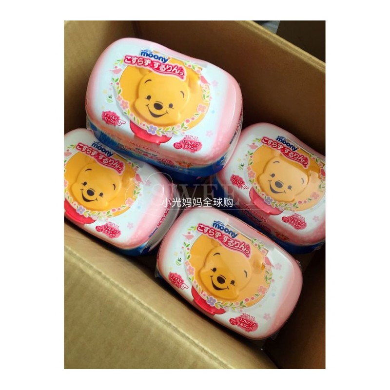 日本原装进口moony婴儿湿巾柔湿巾 湿纸巾盒装60枚粉色盒装