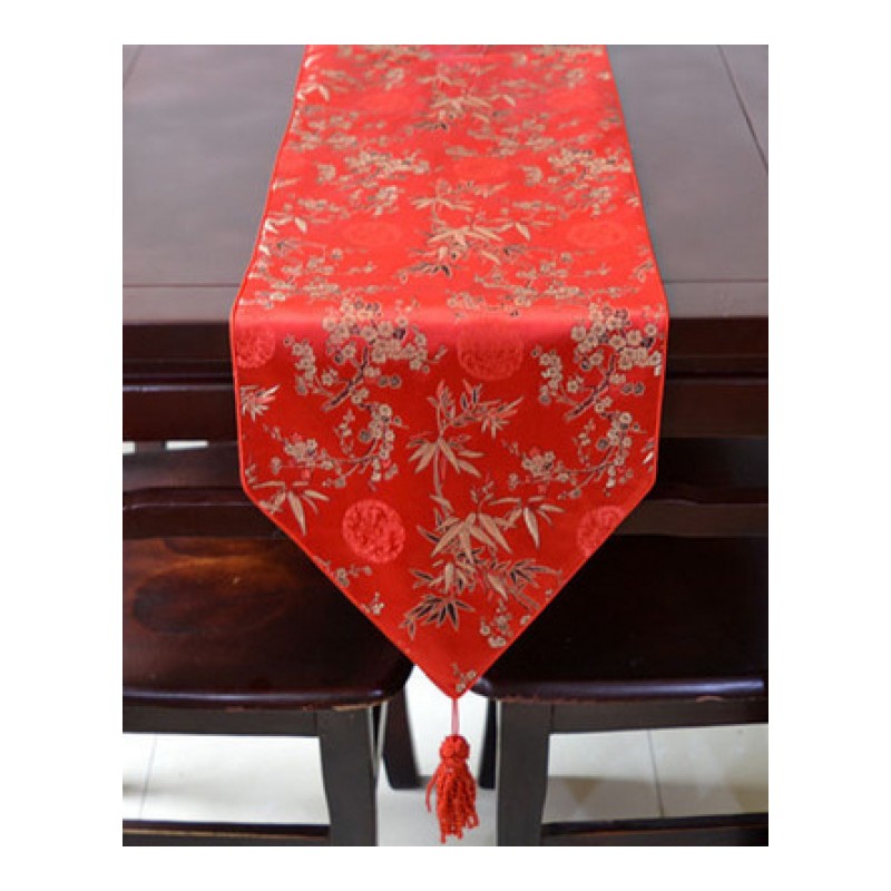 现代中式桌旗古典实木茶几布婚庆床旗床尾巾大红色黄红木家具桌布