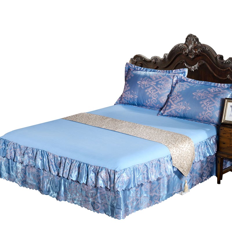 贡缎提花床裙 欧式简约床套床盖1.5/1.8m米床上用品床罩单件床单