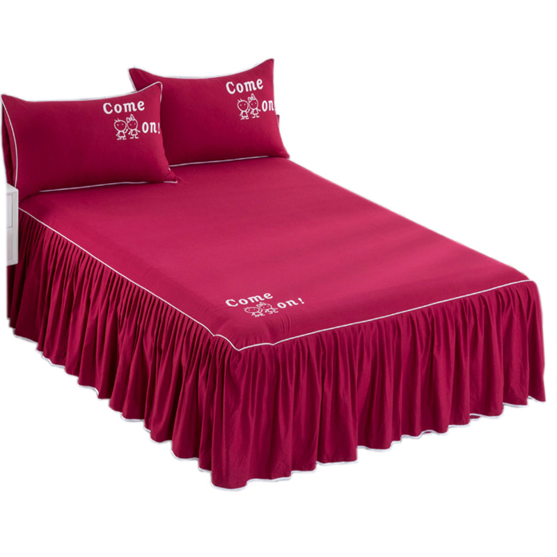 春夏纯色床裙枕套单件防滑1.8m床套床裙式1.5床罩保护套 防尘罩