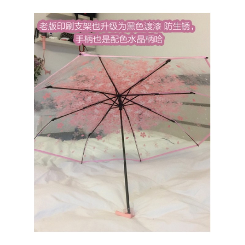 韩国公主小清新浪漫可爱透明雨伞女日系唯美清新折叠三折樱花雨伞