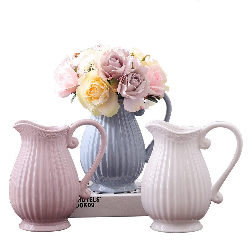 法式简约白蓝灰粉色陶瓷花瓶花器插花花艺器皿家居软装饰摆件