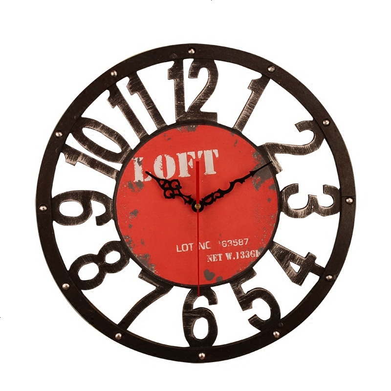 创意复古个性钟表挂钟客厅咖啡厅木质钟表圆形时钟摆件酒吧装饰品