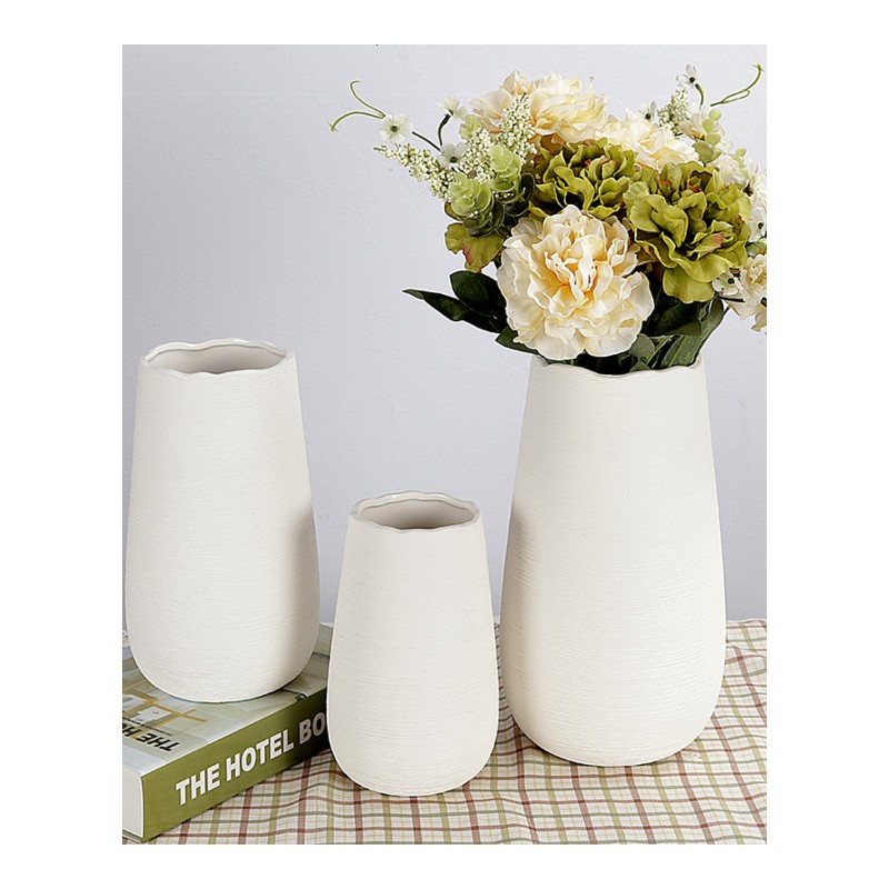 现代简约拉丝陶瓷插花花瓶欧式创意客厅白色干花器北欧装饰品摆件