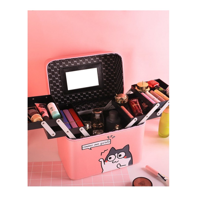 旅行化妆包小号便携简约少女心可爱大容量多功能方手提收纳盒品箱