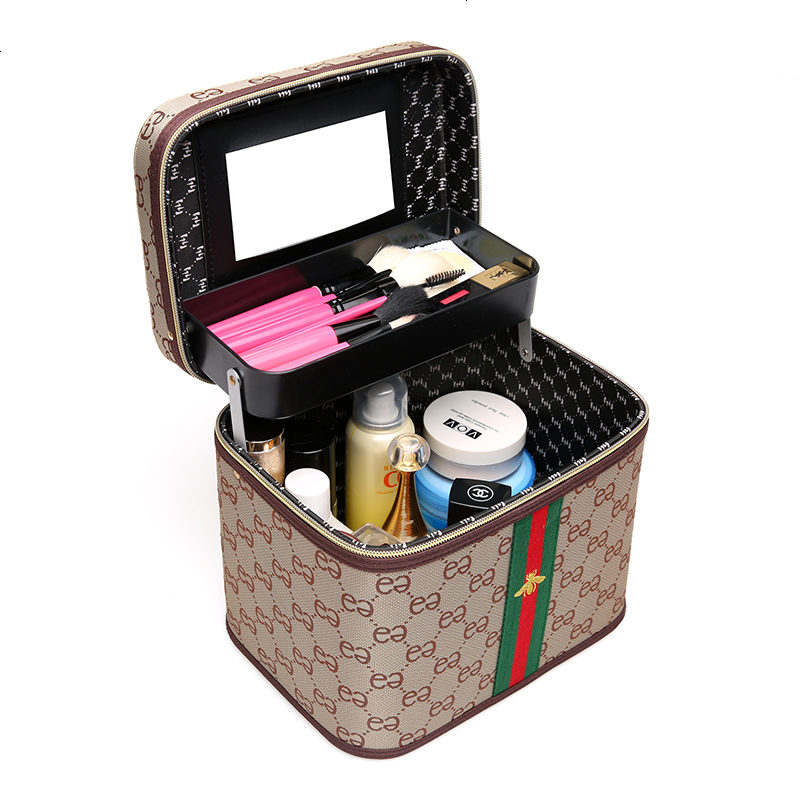 化妆包大容量手提韩国化妆品收纳包便携简约多功能旅行双层化妆箱