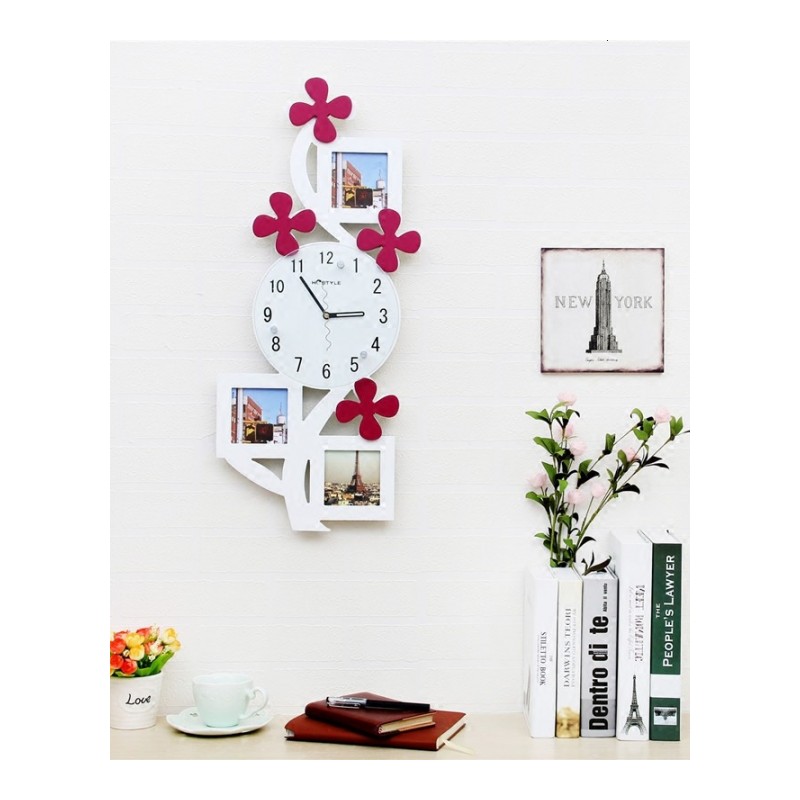 花朵艺术挂钟装饰钟表创意儿童静音现代相框时钟客厅可爱时尚挂表