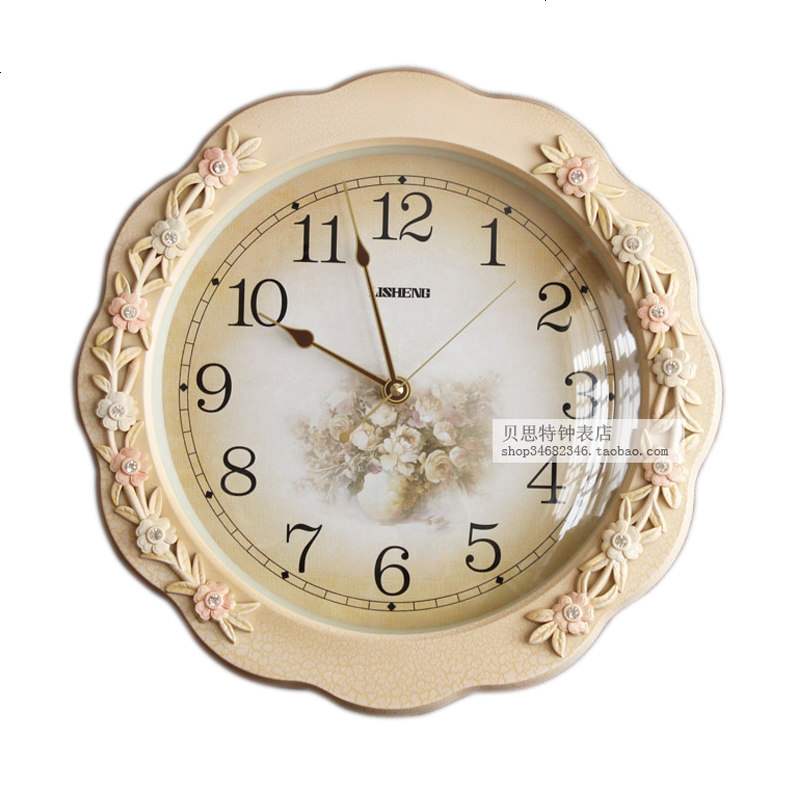 田园欧式创意钟表客厅家用时钟现代简约挂钟圆形石英钟静音卧室钟
