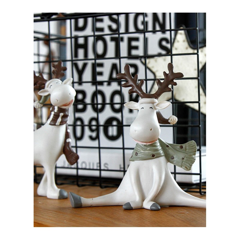 北欧ins风格白色圣诞小麋鹿客厅创意树脂动物酒柜装饰品摆件
