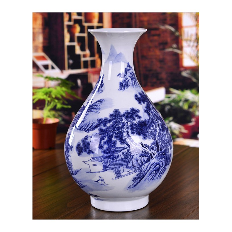 景德镇陶瓷花瓶青花瓷器山水现代家居客厅简约摆件装饰工艺品创意
