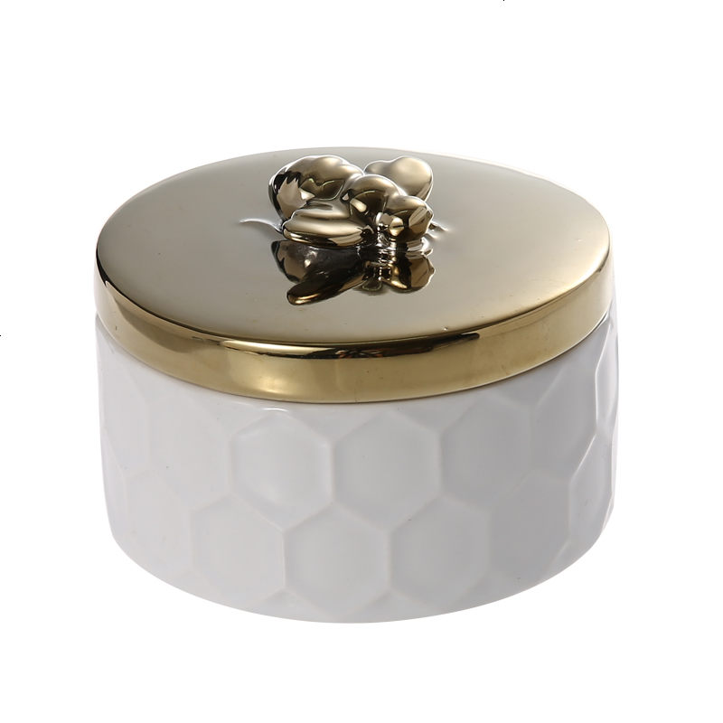 出口美国charlie金色小蜜蜂桌面陶瓷珠宝首饰创意收纳盒摆件